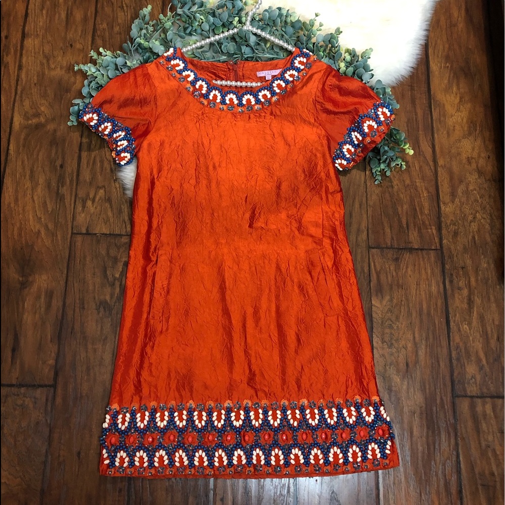 Calypso St.Barth Orange Suvet Beaded Dupioni Dress